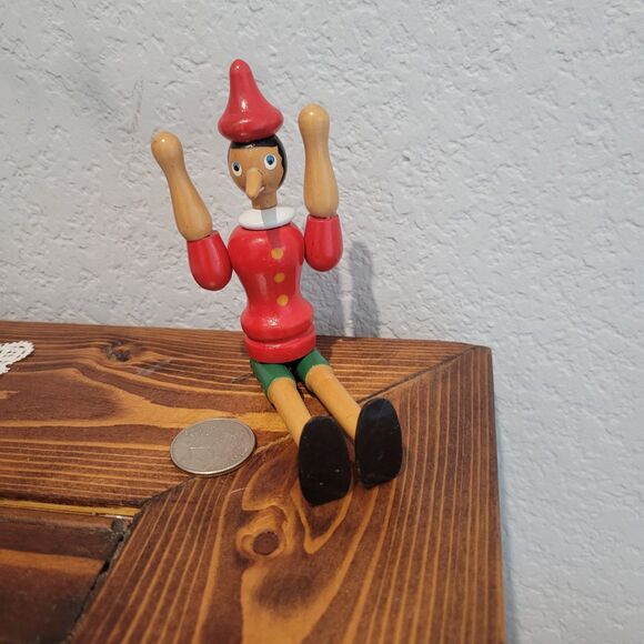 Vintage Pinocchio Handmade in Italy Jointed Articulated Wooden Boy Ornament Toy - Picture 5 of 12